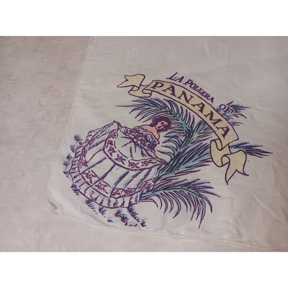 Vtg 1940s Souvenir Hanky Handkerchief Traditional Dress of Panama Purple & Blue - Picture 2 of 5